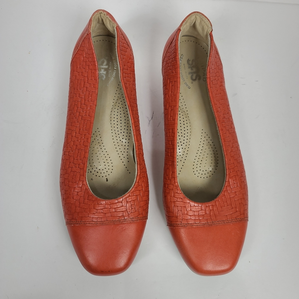 SAS MAUI Leathe Slip On Flats Melon Coral Basket Weave TriPad Comfort Shoes 9 - Picture 7 of 14